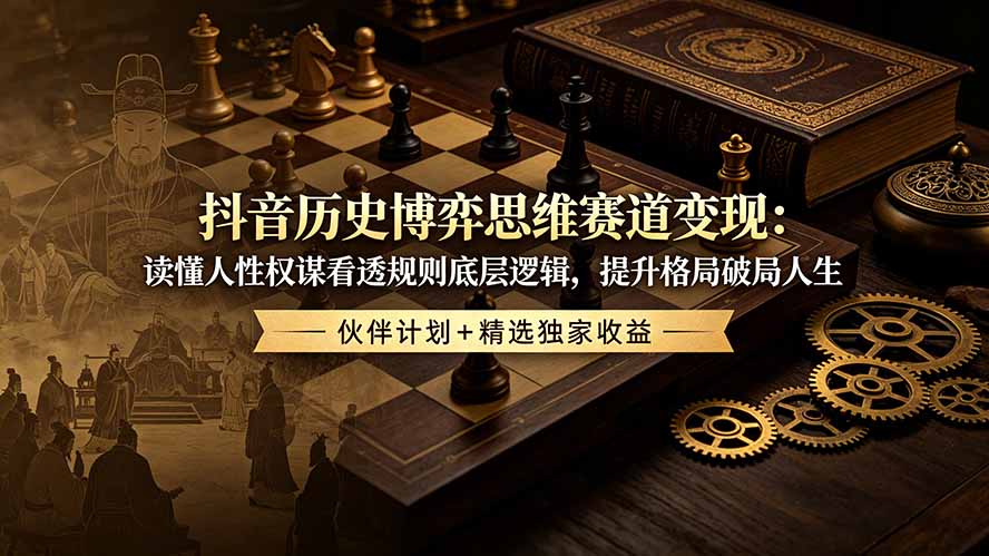 抖音历史博弈思维赛道变现：读懂人性权谋看透规则底层逻辑，提升格局破局人生，伙伴计划+精选独家收益-800资源网
