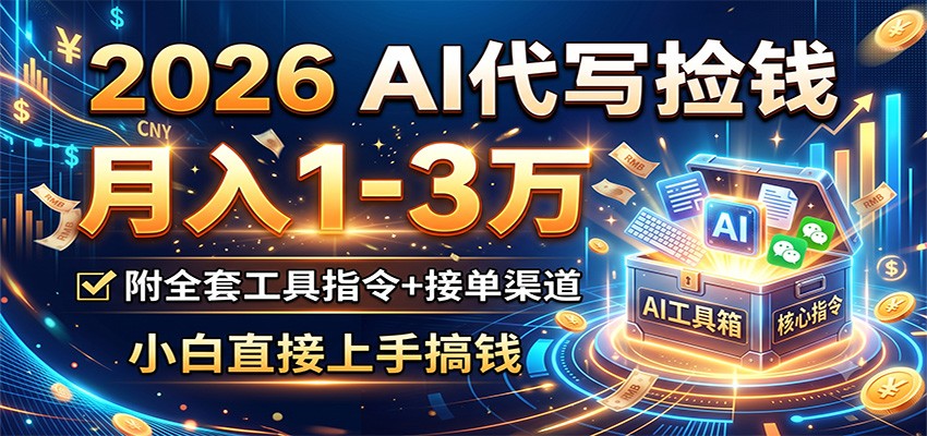 2026 AI代写捡钱，月入1-3万，附全套工具指令+接单渠道，小白直接上手搞钱-800资源网
