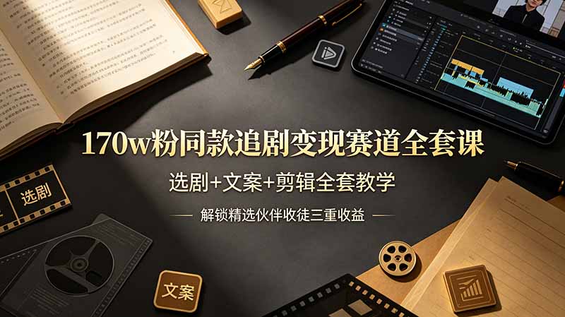 170w粉博主同款追剧变现赛道全套课，选剧+文案+剪辑全套教学，解锁精选伙伴收徒三重收益-800资源网