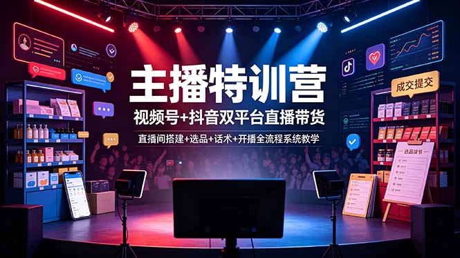 主播特训营:视频号+抖音双平台直播带货,直播间搭建+选品+话术+开播全流程系统教学-800资源网