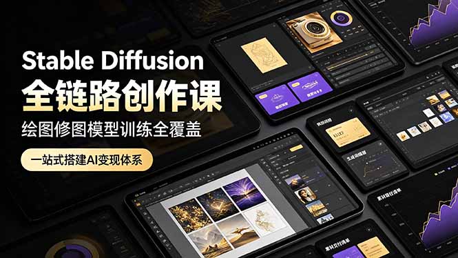 Stable Diffusion全链路创作课,绘图修图模型训练全覆盖,一站式搭建AI变现体系-800资源网
