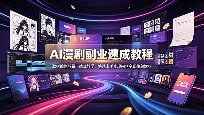 AI漫剧副业速成教程,取材编剧剪辑一站式教学;快速上手实现内容变现接单增收-800资源网