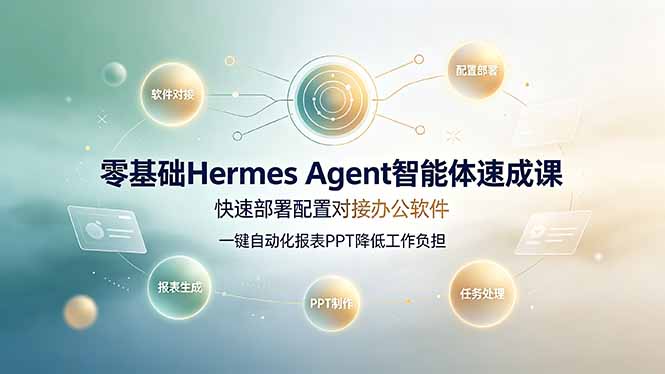 零基础Hermes Agent智能体速成课,快速部署配置对接办公软件;一键自动化报表PPT降低工作负担-800资源网