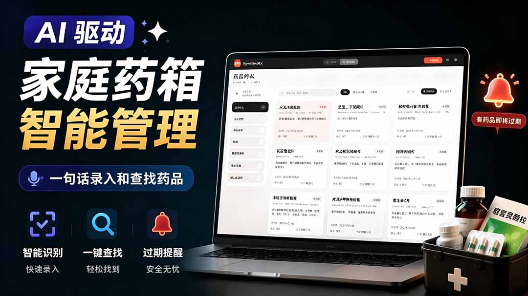 AI驱动的家庭药箱管理工具，一句话就能完成药品录入和查找，已制作Win系统包，Open MedKit-800资源网