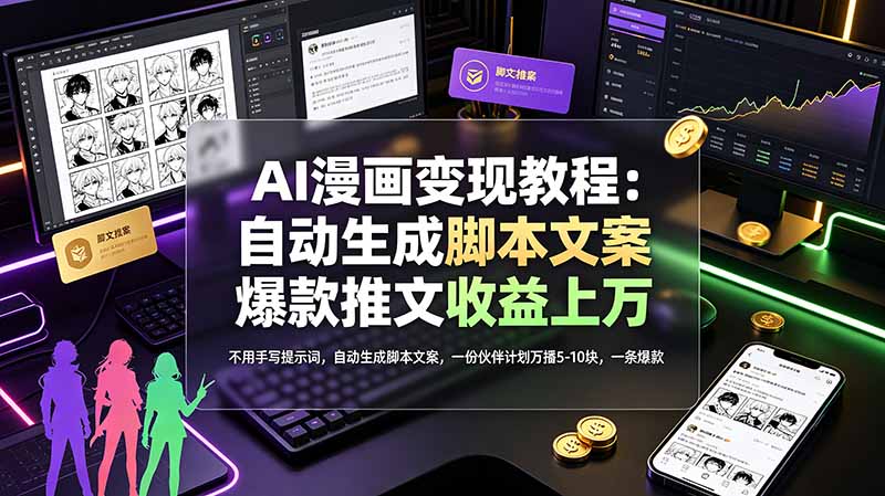 AI漫画变现教程：不用手写提示词，自动生成脚本文案，一份伙伴计划万播5-10块，一条爆款推文收益上万-800资源网