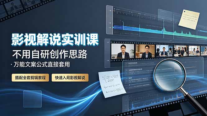 影视解说实训课:不用自研创作思路,万能文案公式直接套用,搭配全套剪辑教程,快速入局影视解说-800资源网