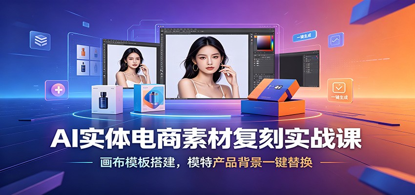 AI实体电商素材复刻实战课:画布模板搭建,模特产品背景一键替换-800资源网