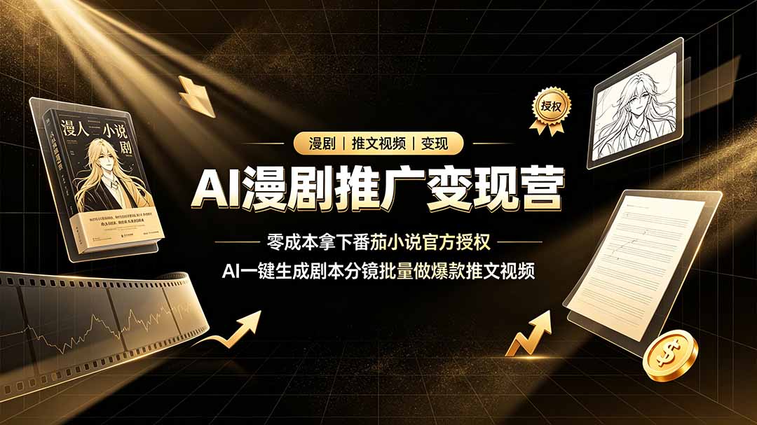 AI漫剧推广变现营，零成本拿下番茄小说官方授权，AI一键生成剧本分镜批量做爆款推文视频-800资源网