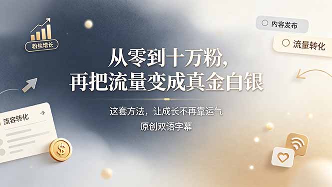 从零到十万粉，再把流量变成真金白银——这套方法，让成长不再靠运气【原创双语字幕】-800资源网