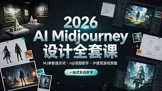 2026 AI Midjourney设计全套课,MJ参数提示词niji混图教学,IP建筑游戏原画一站式实战教学-800资源网