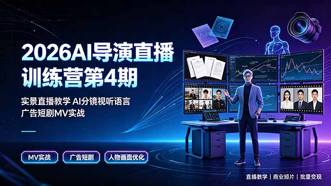 2026AI导演直播训练营第4期,实景直播教学AI分镜视听语言,广告短剧MV实战,解决人物画面崩坏痛点-800资源网