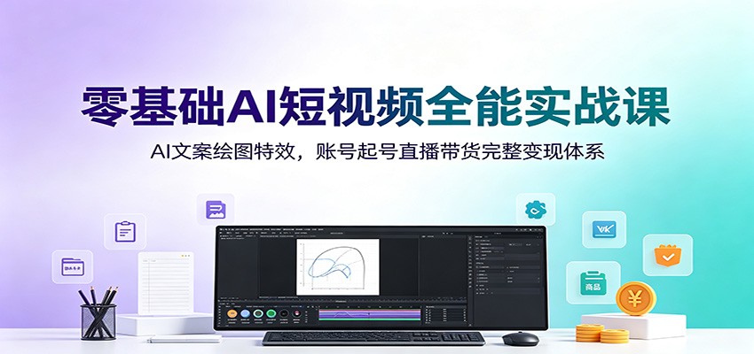 零基础AI短视频全能实战课:AI文案绘图特效,账号起号直播带货完整变现体系-800资源网