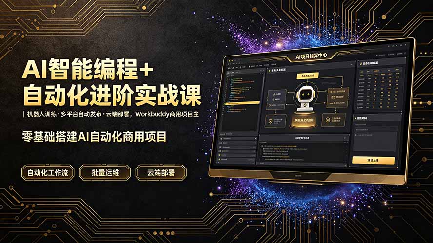 AI智能编程+自动化进阶实战课|机器人训练·多平台自动发布·云端部署,Workbuddy商用项目全流程教学-800资源网