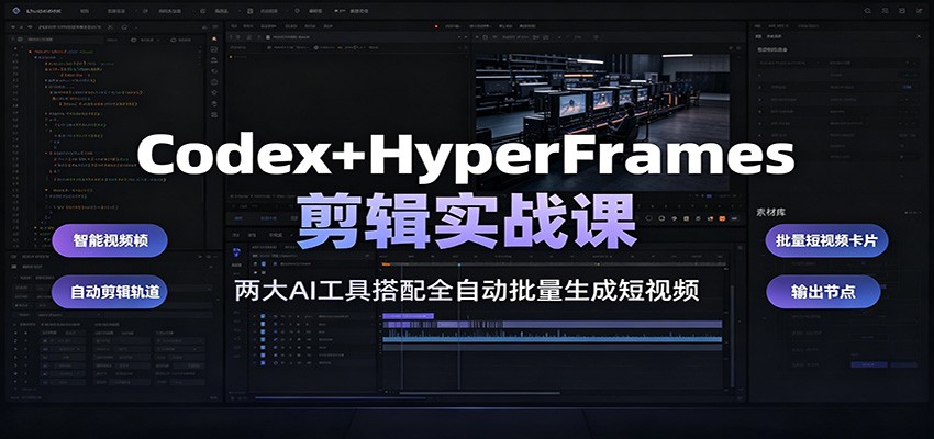 Codex+HyperFrames剪辑实战课：两大AI工具搭配全自动批量生成短视频-800资源网