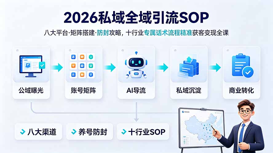 2026私域全域引流SOP|八大平台·矩阵搭建·防封攻略,十行业专属话术流程精准获客变现全课-800资源网
