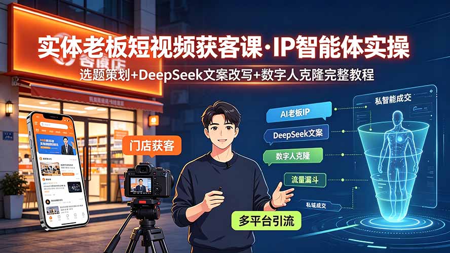 实体老板短视频获客课·IP智能体实操|选题策划+DeepSeek文案改写+数字人克隆完整教程-800资源网