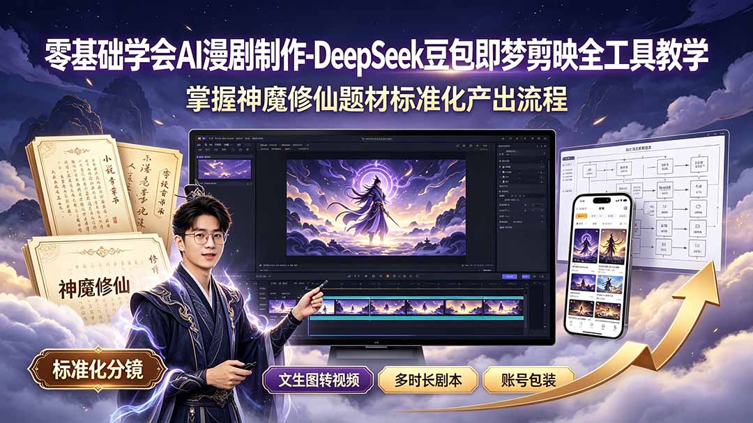 零基础学会AI漫剧制作-DeepSeek豆包即梦剪映全工具教学,掌握神魔修仙题材标准化产出流程-800资源网