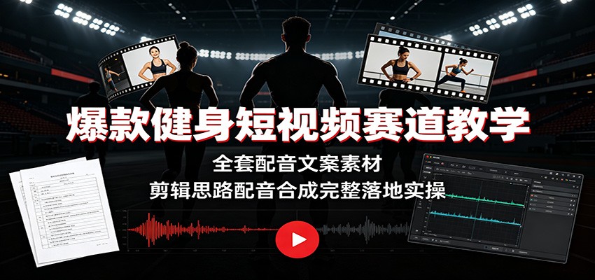 爆款健身短视频赛道教学:全套配音文案素材,剪辑思路配音合成完整落地实操-800资源网
