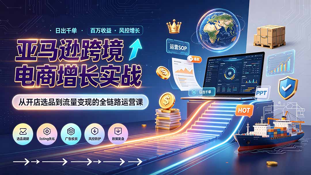 亚马逊0-1孵化特训营8期:从注册风控到稳定日出千单实战,规避审核封店风险,标准化执行流程落地-800资源网