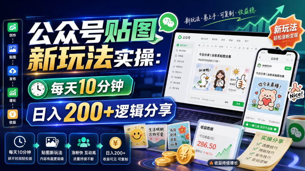 公众号贴图新玩法实操，每天10分钟，日入200+逻辑分享-800资源网