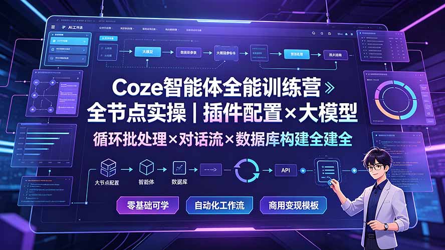 Coze智能体全能训练营:全节点实操|插件配置×大模型×循环批处理×对话流×数据库构建全教学-800资源网