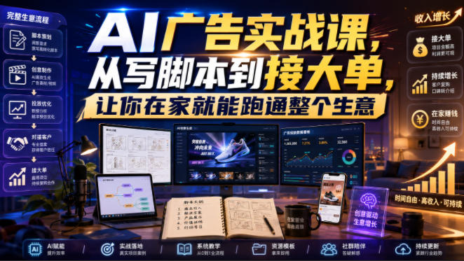 AI广告实战课,从写脚本到接大单,让你在家就能跑通整个生意【原创双语字幕】-800资源网