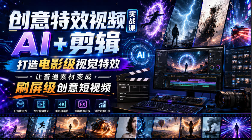 创意特效视频实战课,AI+剪辑打造电影级视觉特效,让普通素材变成刷屏级创意短视频-800资源网