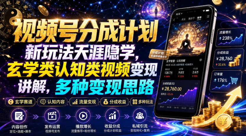 视频号分成计划新玩法天涯隐学，玄学类认知类视频变现讲解，多种变现思路-800资源网