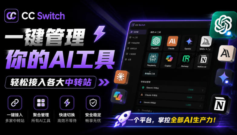 一键给Chatgpt、Codex、Claude接入地第三方中转站，CC Switch统一管理你的AI编程工具工作流-800资源网