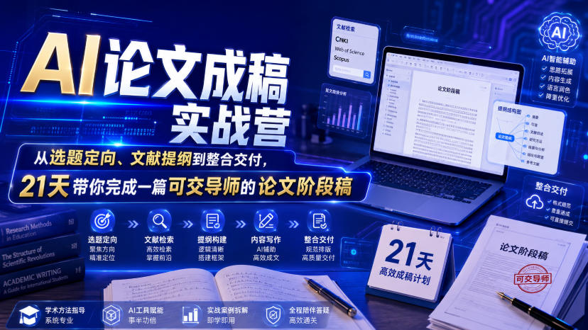 AI论文成稿实战营，从选题定向、文献提纲到整合交付，21天带你完成一篇可交导师的论文阶段稿-800资源网