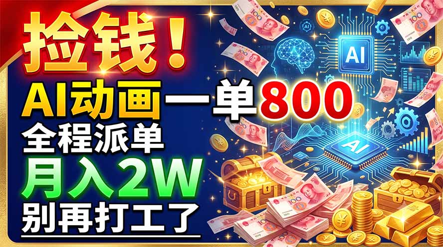 捡钱！AI动画一单800，全程派单，月入2W，别再打工了-800资源网