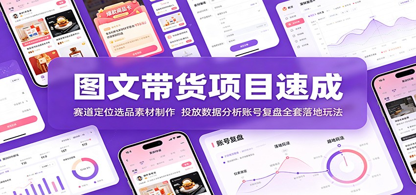 图文带货项目速成：赛道定位选品素材制作，投放数据分析账号复盘全套落地玩法-800资源网