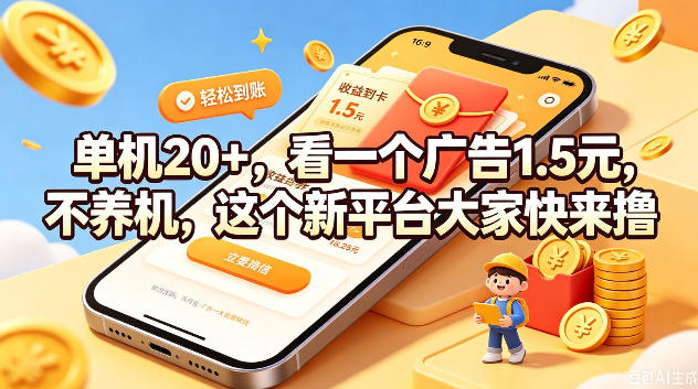单机20+，看一个广告1.5米，不养机，这个新平台大家快来撸-800资源网