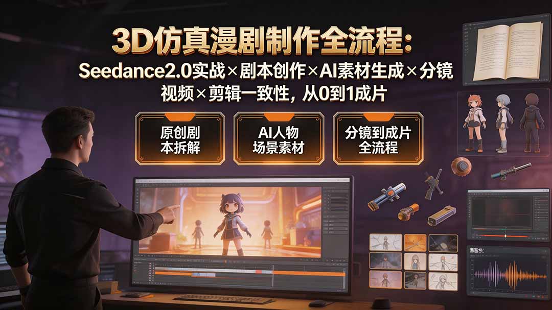 3D仿真漫剧制作全流程：Seedance2.0实战×剧本创作×AI素材生成×分镜视频×剪辑一致性，从0到1成片-800资源网