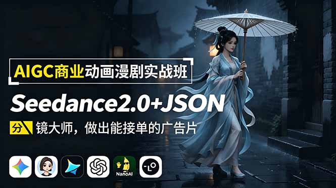 AIGC商业动画漫剧实战班-更新:Seedance2.0+JSON分镜大师,做出能接单的广告片-800资源网