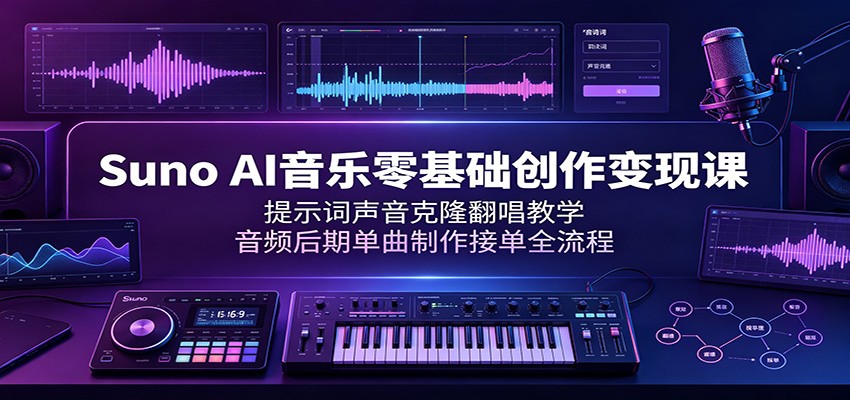 Suno AI音乐零基础创作变现课:提示词声音克隆翻唱教学,音频后期单曲制作接单全流程-800资源网