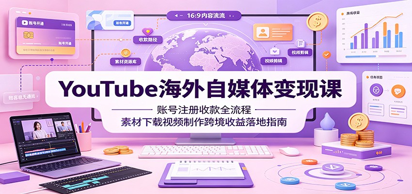 YouTube海外自媒体变现课:账号注册收款全流程,素材下载视频制作跨境收益落地指南-800资源网