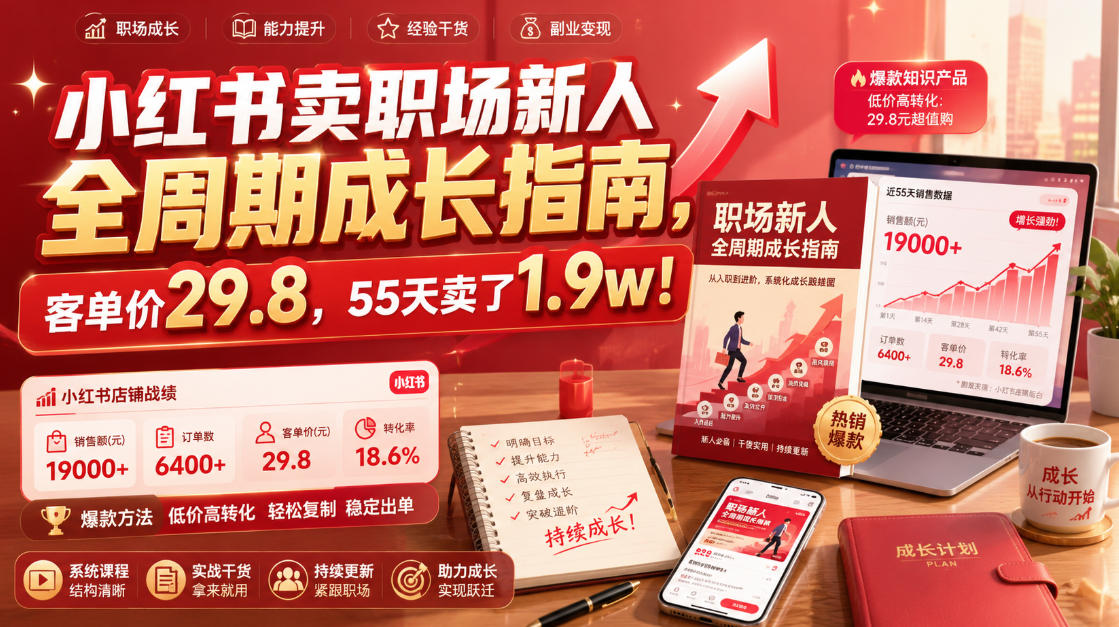 小红书卖职场新人全周期成长指南,客单价29.8,55天卖了1.9w!-800资源网
