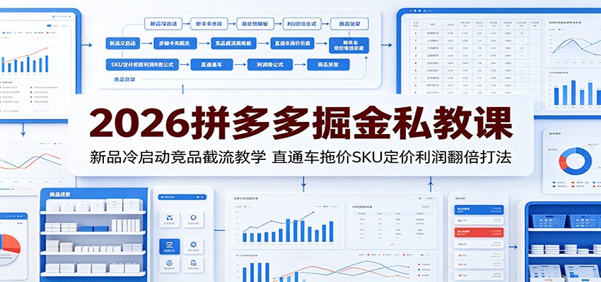 2026拼多多掘金私教课:新品冷启动竞品截流教学,直通车拖价SKU定价利润翻倍打法-800资源网