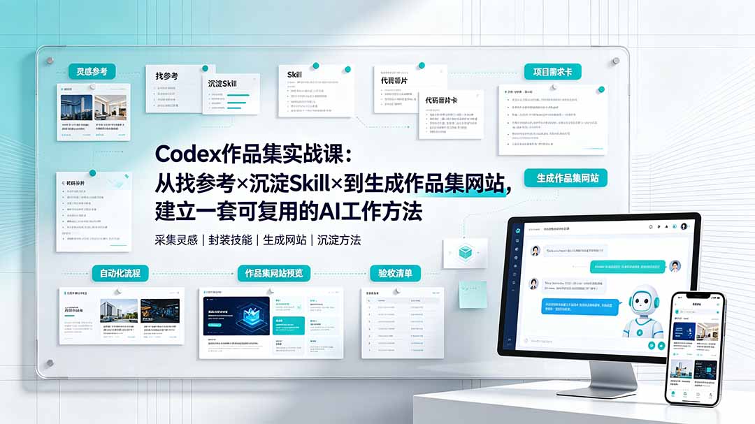 Codex作品集实战课:从找参考×沉淀Skill×到生成作品集网站,建立一套可复用的AI工作方法-800资源网