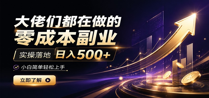 大佬们都在做的零成本副业,实操落地日入500+,小白一秒上手-800资源网