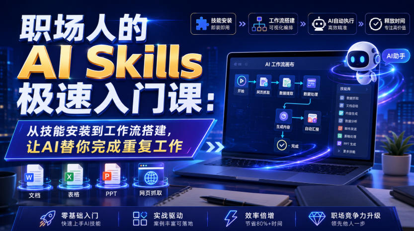 职场人的AI Skills极速入门课:从技能安装到工作流搭建,让AI替你完成重复工作-800资源网