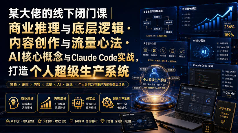 某大佬的线下闭门课|商业推理与底层逻辑・内容创作与流量心法・AI核心概念与Claude Code实战,打造个人超级生产系统【录音+图片】-800资源网