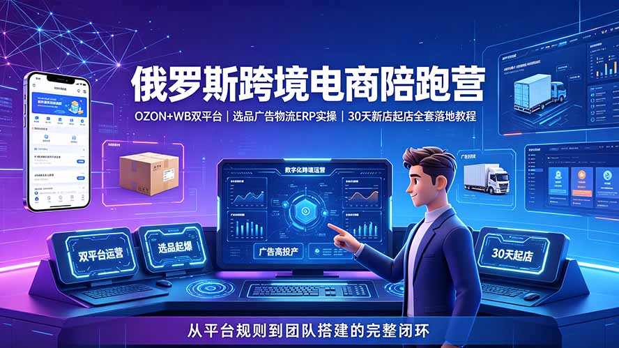 2026俄罗斯跨境电商陪跑营：OZON+WB双平台｜选品广告物流ERP实操｜30天新店起店全套落地教程-800资源网