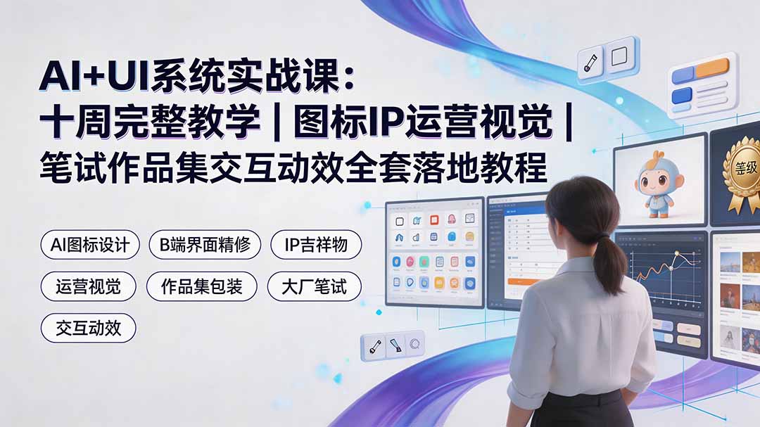 AI+UI系统实战课：十周完整教学｜图标IP运营视觉｜笔试作品集交互动效全套落地教程-800资源网