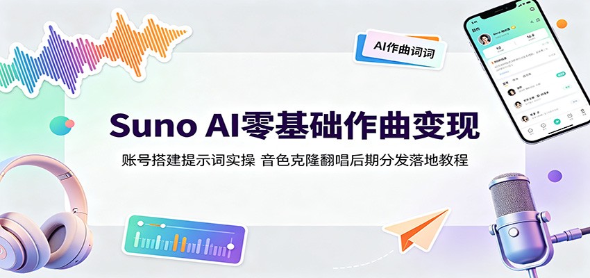 Suno AI零基础作曲变现:账号搭建提示词实操,音色克隆翻唱后期分发落地教程-800资源网