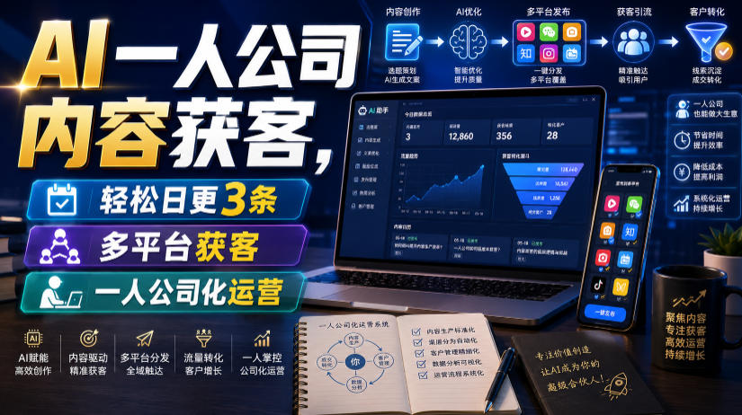 AI一人公司内容获客,轻松日更3条,多平台获客,一人公司化运营-800资源网