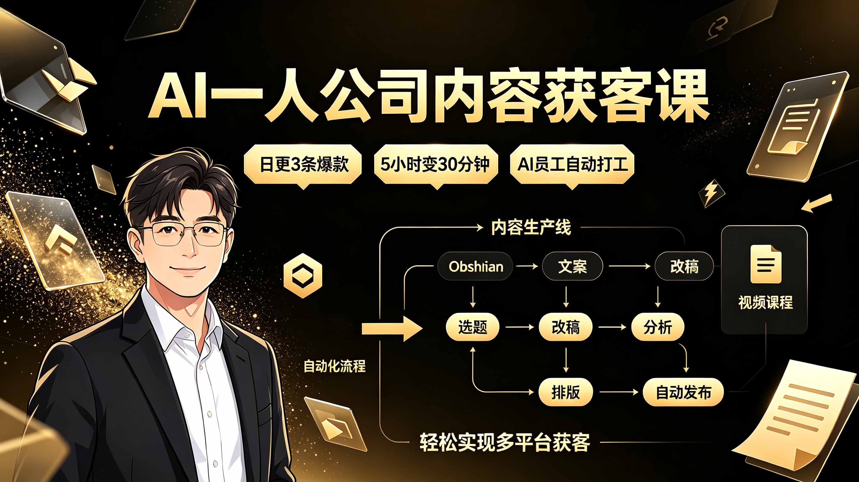 AI一人公司内容获客课:日更3条爆款×5小时变30分钟×AI员工自动打工,轻松实现多平台获客-800资源网