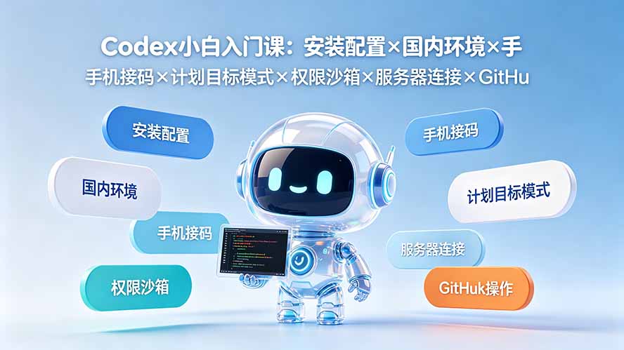 Codex小白入门课:安装配置×国内环境×手机接码×计划目标模式×权限沙箱×服务器连接×GitHub操作-800资源网