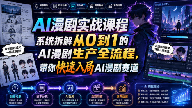 AI漫剧实战课程,系统拆解从0到1的AI漫剧生产全流程,带你快速入局AI漫剧赛道-800资源网
